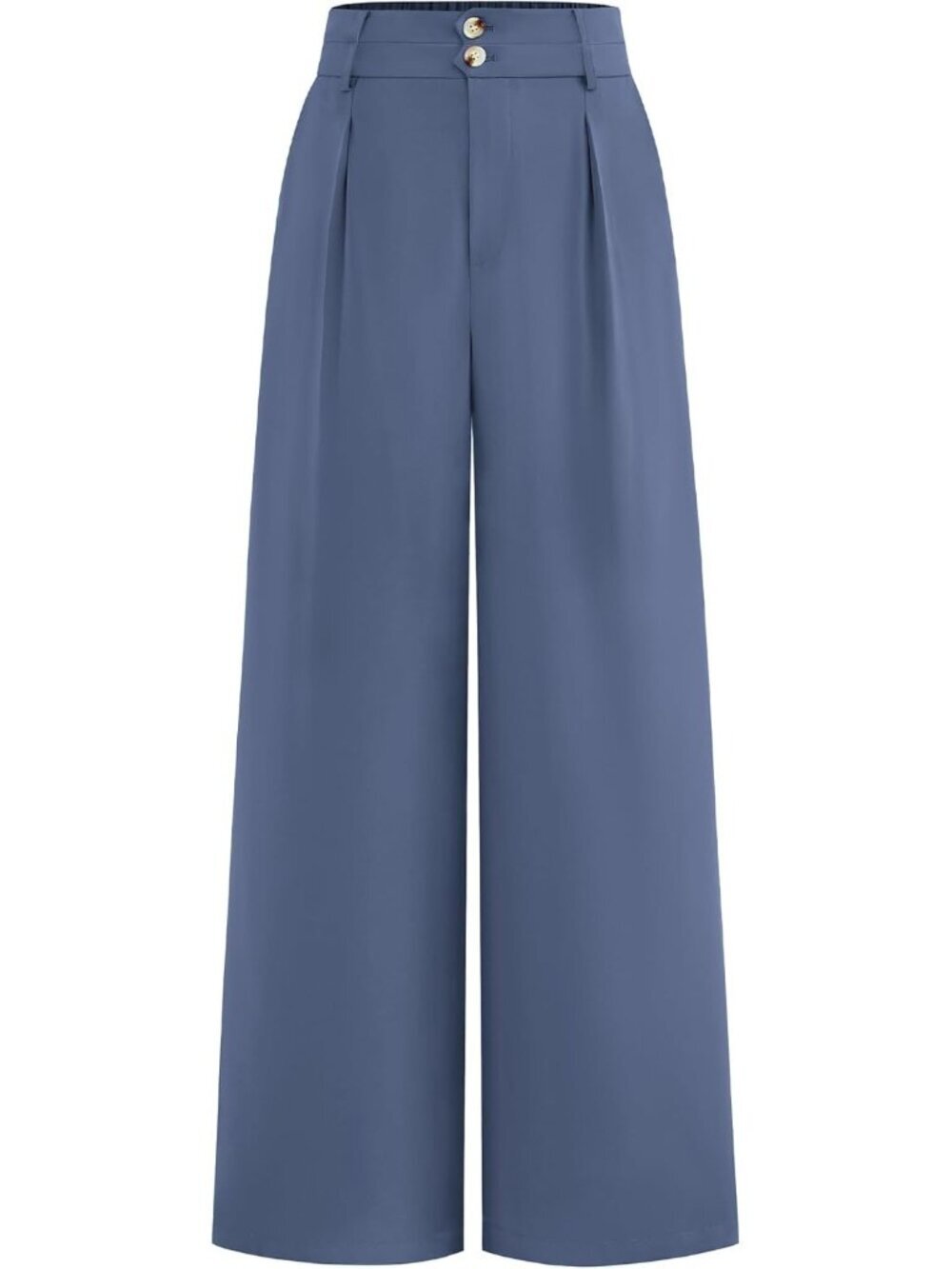 Women Grey Blue High Waisted Button Pleated Business Casual Wide Leg Dress Pants